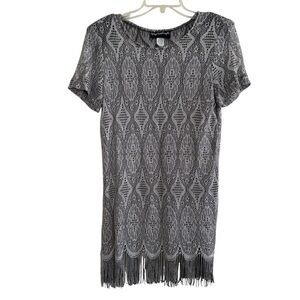 Vintage Giorgio Sant Angelo See Through Silver Lace Crochet 
Fringe Dress 7/8